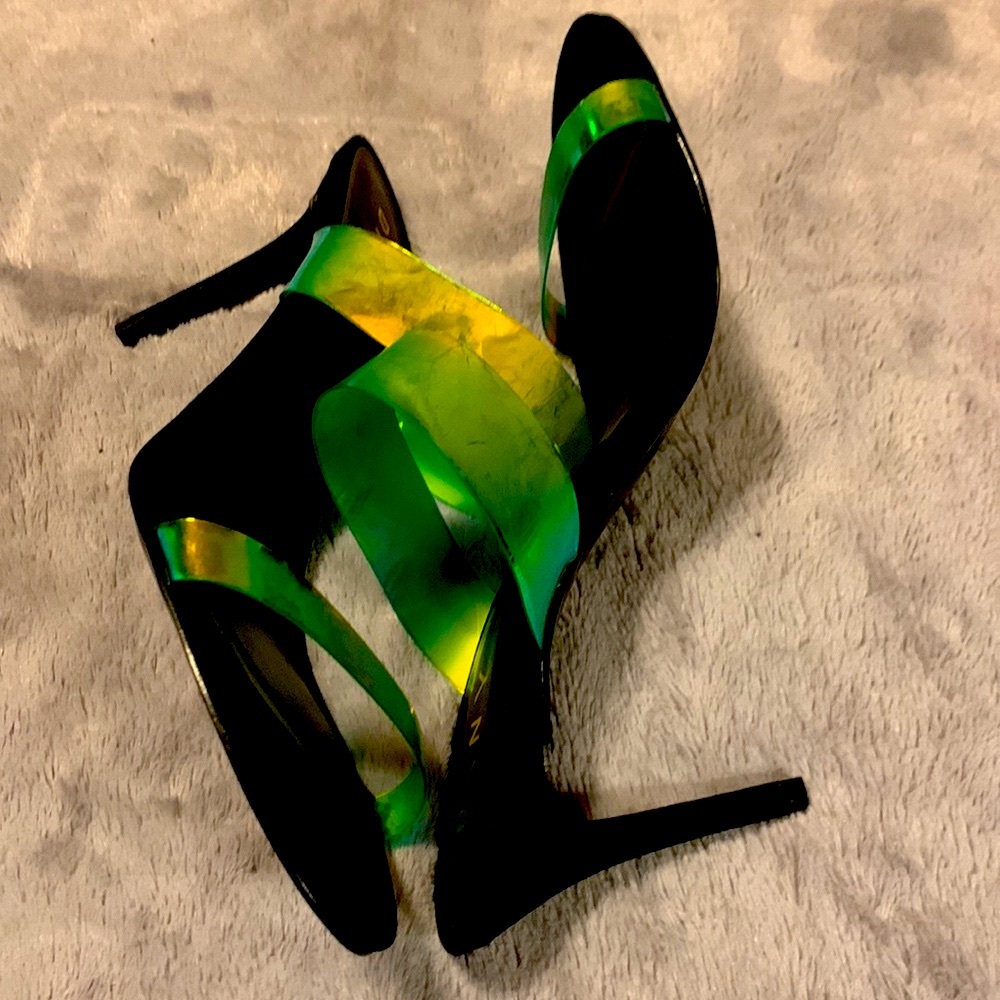 DKNY Green and Black Backless Pumps